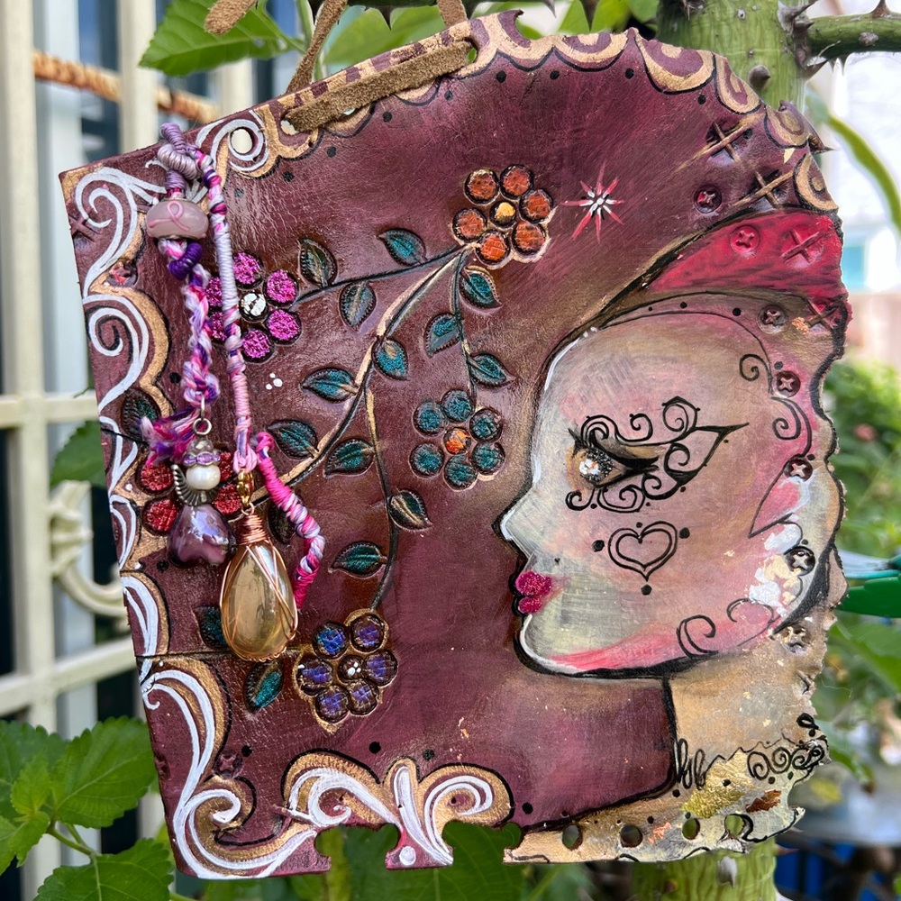 🎨 Portrait in Layers – Mixed Media Wall Art on Recycled Leather